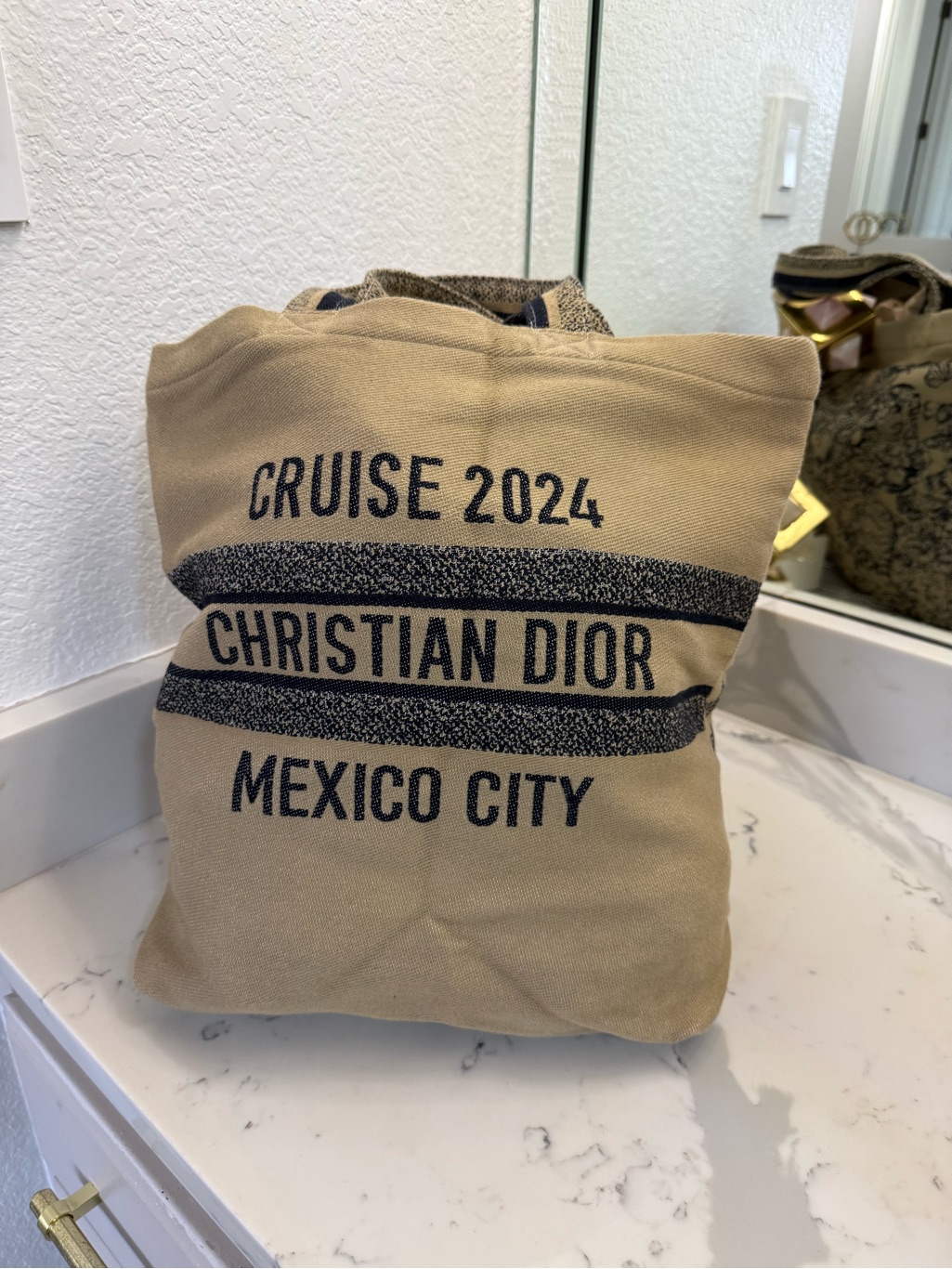 Dior Beige Canvas 'Cruise 2024 Mexico City' Tote With Navy Print